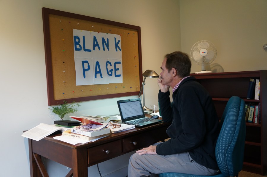 photo by Howard Romero Photography, Johnson, VT Mark W staring at Blank Page